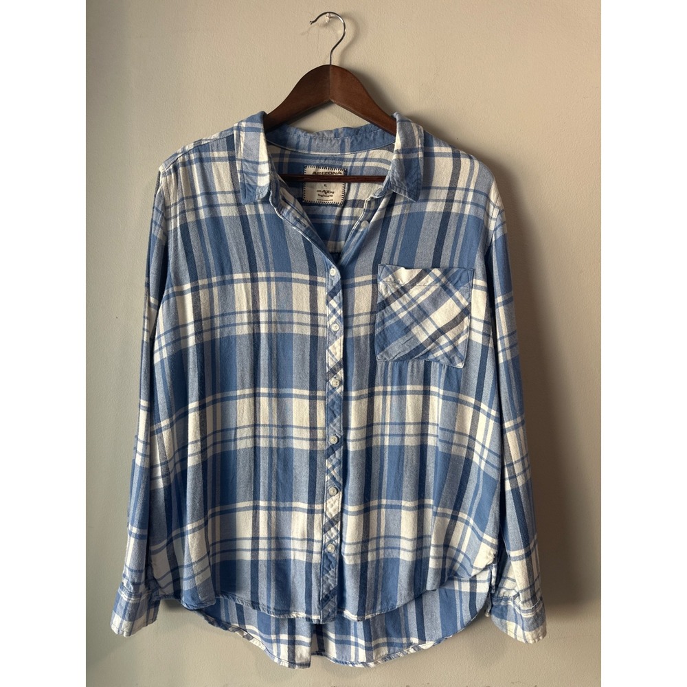 Arizona Jean Co Womens Blue Plaid Boyfriend Flannel Shirt XL Granola Gorpcore